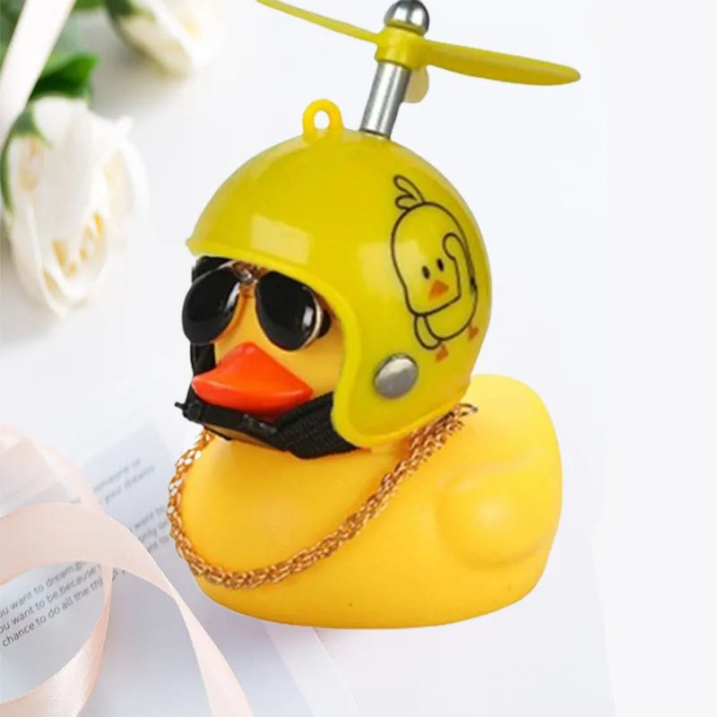 Car Duck with Helmet Broken Wind Pendant Small Yellow Duck Road Bike Motor Helmet Riding Cycling Accessories without Lights