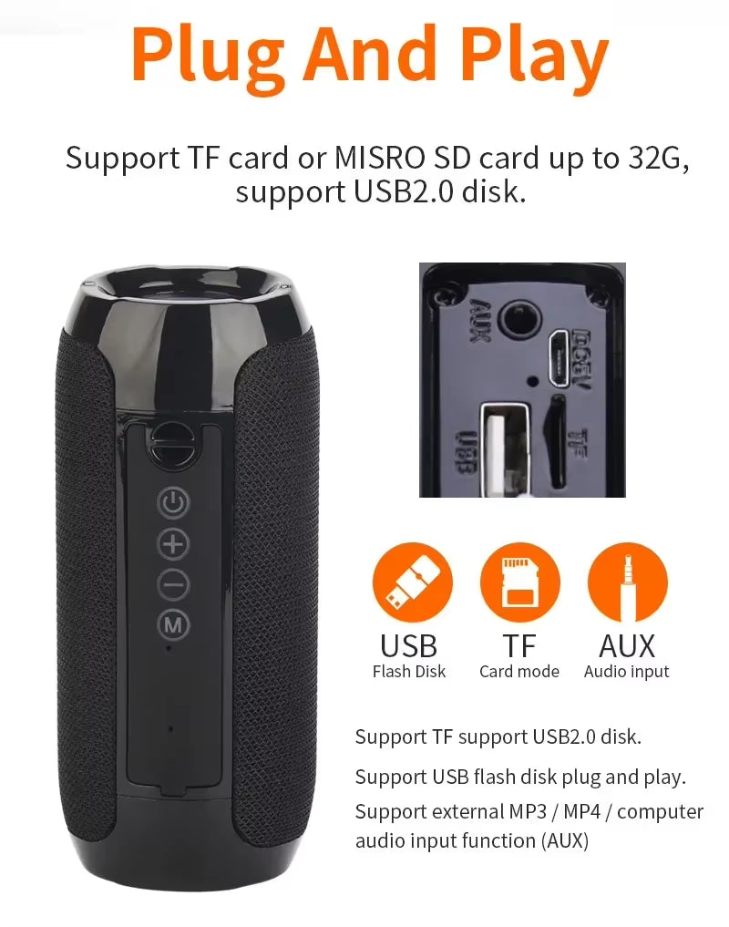 Waterproof Portable Bluetooth Speaker with Subwoofer, AUX and FM Radio Functionality