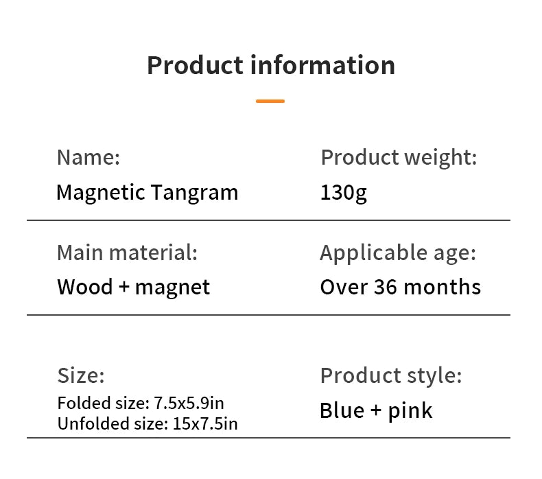Wooden Magnetic Tangram Book – Montessori Educational Toy  كتاب تانجرام خشبي مغناطيسي – لعبة تعليمية للأطفال
