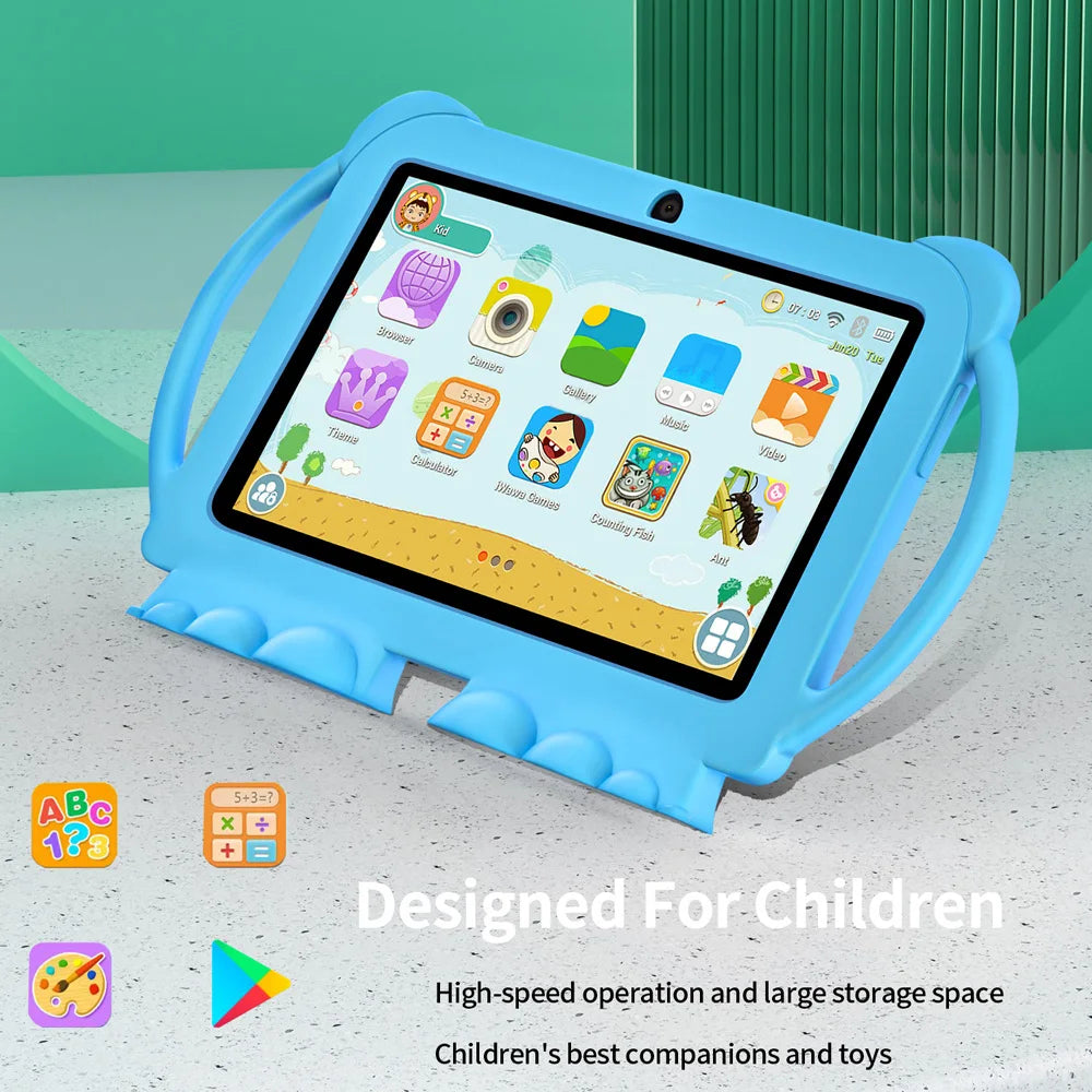 2025 New 7 Inch Kids Tablet with Cartoon Proof Case 5G WiFi Google Learning Education Tablet PC 4GB RAM 64GB ROM 4000mAh