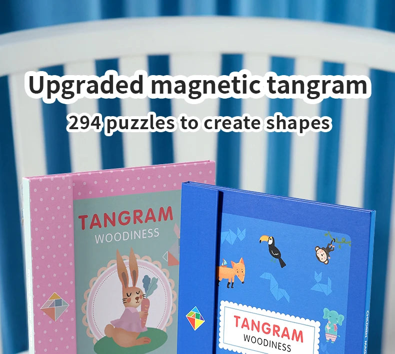 Wooden Magnetic Tangram Book – Montessori Educational Toy  كتاب تانجرام خشبي مغناطيسي – لعبة تعليمية للأطفال
