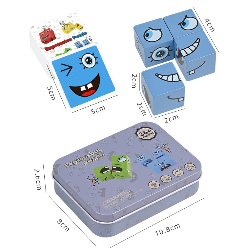 لعبة مكعب خشبي – لغز تعليمي للأطفال مونتيسوري -Wooden Cube Face Change Puzzle – Montessori Kids Toy