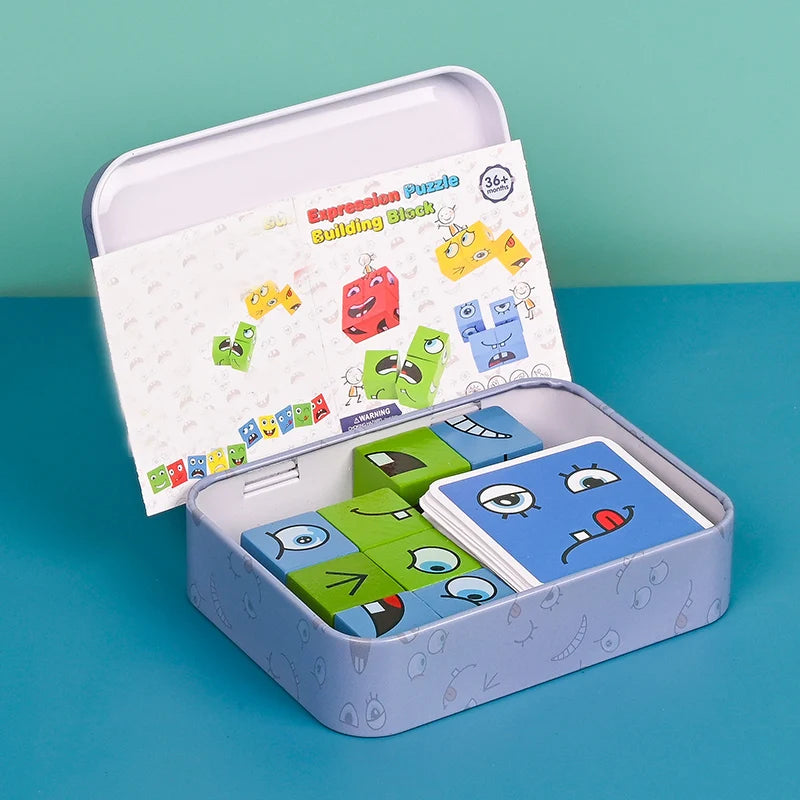 لعبة مكعب خشبي – لغز تعليمي للأطفال مونتيسوري -Wooden Cube Face Change Puzzle – Montessori Kids Toy