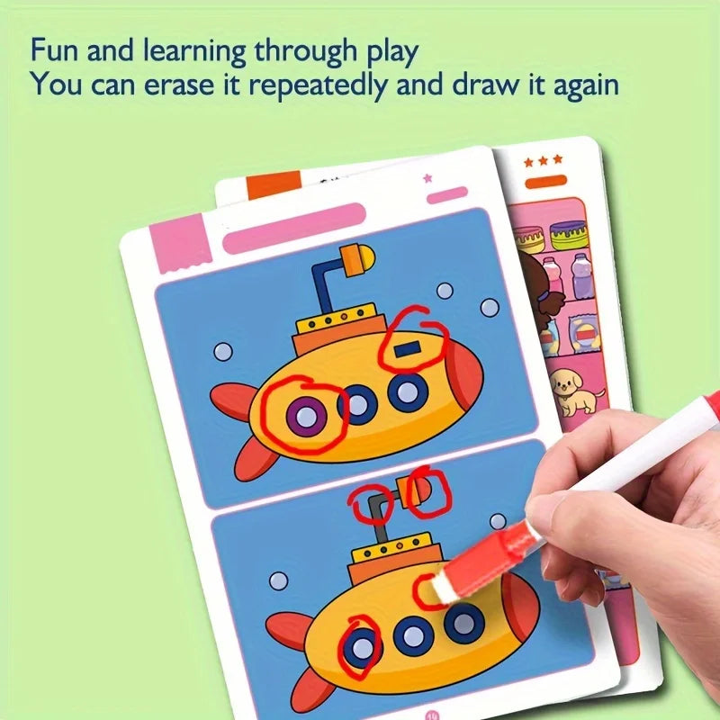 Find the Differences Reusable Activity Sheets – Educational Focus Game لعبة العثور على الأخطاء – أوراق مسح قابلة لإعادة الاستخدام للأطفال