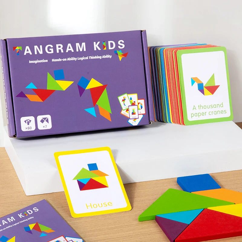 Wooden 3D Tangram Puzzle – Montessori Educational Geometry Toy for Kids -لغز تانجرام خشبي ثلاثي الأبعاد – لعبة مونتيسوري تعليمية للأشكال الهندسية للأطفال