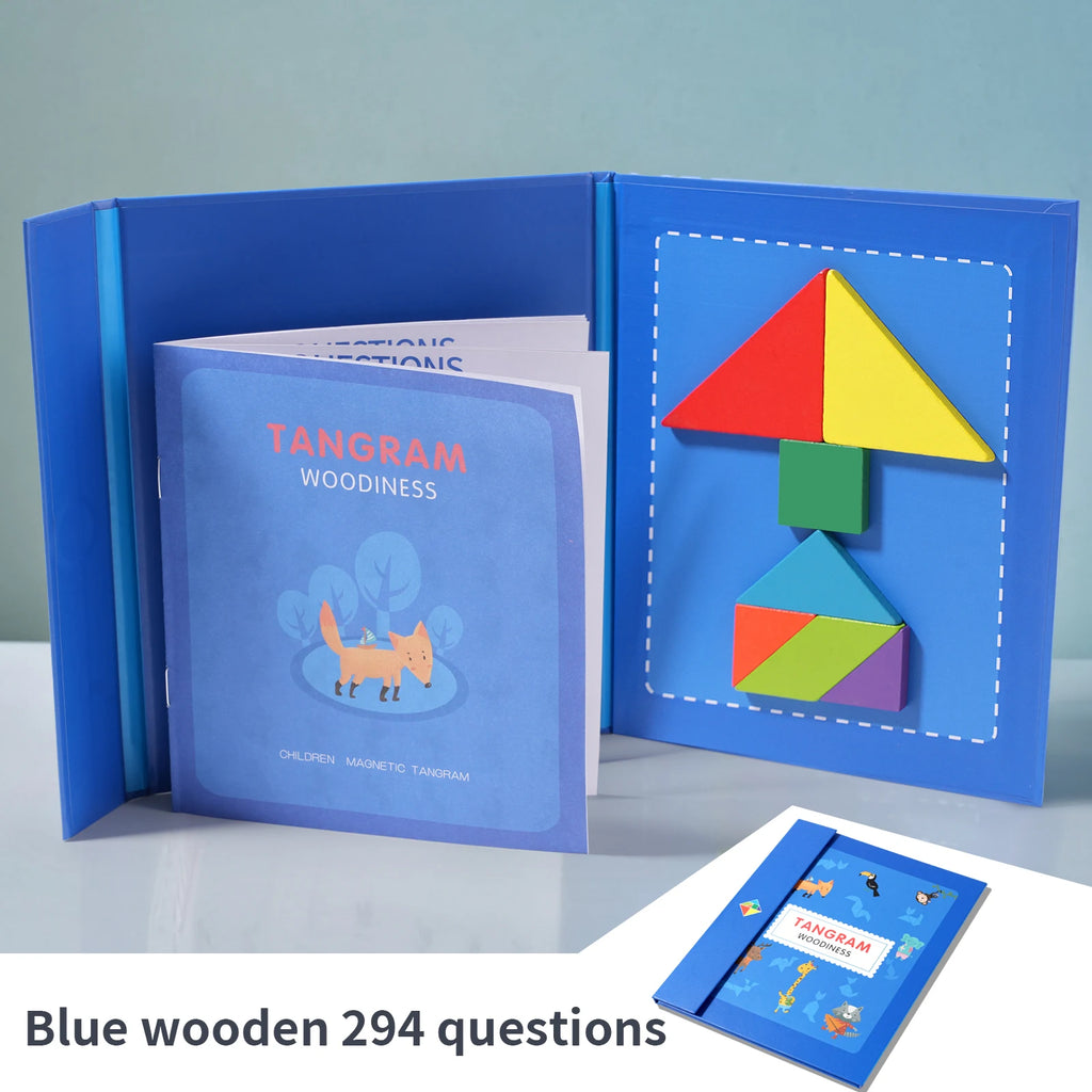 Wooden Magnetic Tangram Book – Montessori Educational Toy  كتاب تانجرام خشبي مغناطيسي – لعبة تعليمية للأطفال
