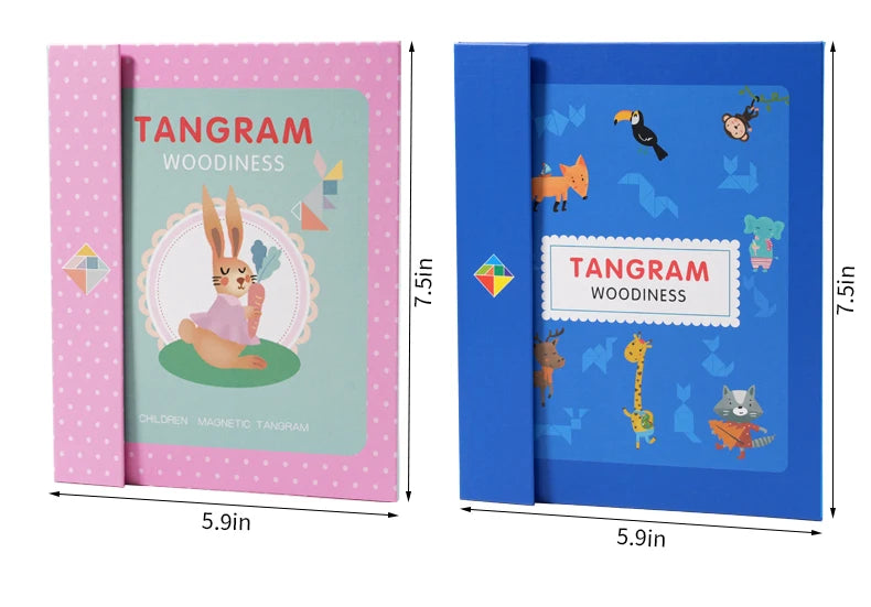 Wooden Magnetic Tangram Book – Montessori Educational Toy  كتاب تانجرام خشبي مغناطيسي – لعبة تعليمية للأطفال