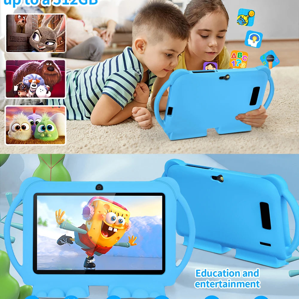 2025 New 7 Inch Kids Tablet with Cartoon Proof Case 5G WiFi Google Learning Education Tablet PC 4GB RAM 64GB ROM 4000mAh