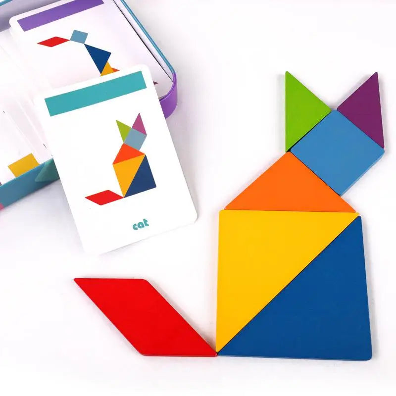 Wooden Magnetic Tangram Book – Montessori Educational Toy  كتاب تانجرام خشبي مغناطيسي – لعبة تعليمية للأطفال