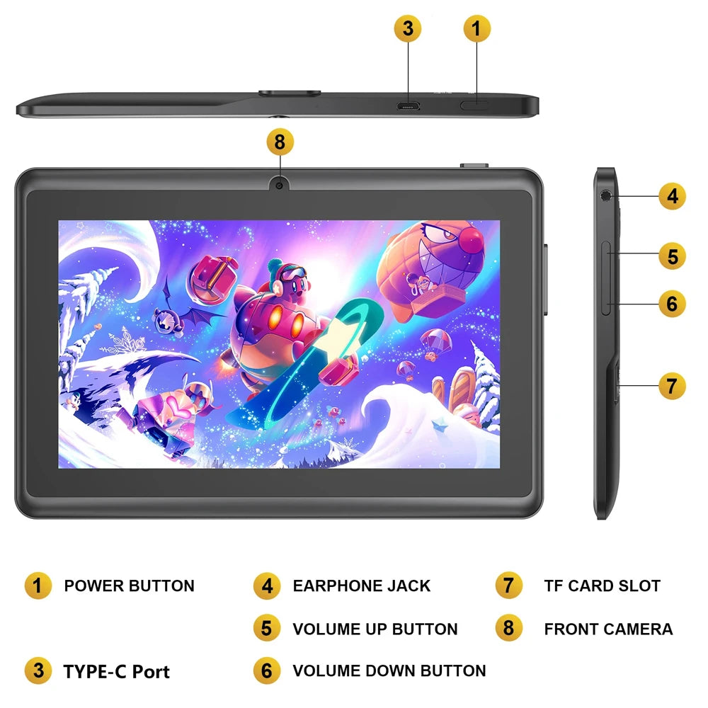 2025 New 7 Inch Kids Tablet with Cartoon Proof Case 5G WiFi Google Learning Education Tablet PC 4GB RAM 64GB ROM 4000mAh