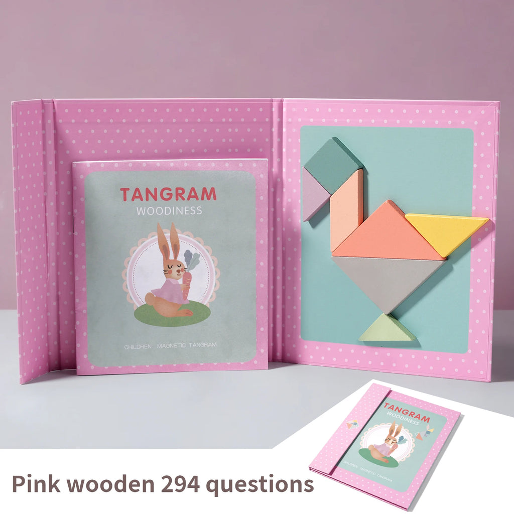Wooden Magnetic Tangram Book – Montessori Educational Toy  كتاب تانجرام خشبي مغناطيسي – لعبة تعليمية للأطفال